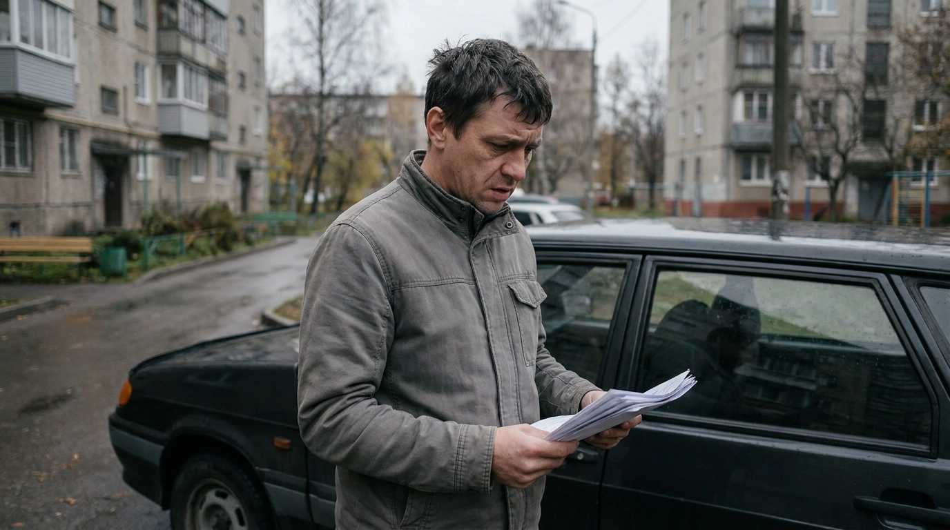 Владелец автомобиля изучает документы об аресте машины